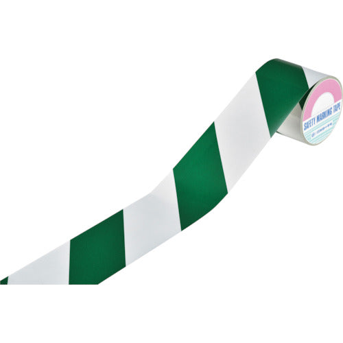緑十字 ストライプ柄テープ(反射タイプ) 緑/白 TR3-F 90mm幅×10m 屋内用 106-3061