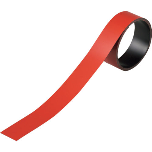緑十字 テープ状カラーマグネット 赤 マグネ25R 25mm幅×1m×0.8mm 片面磁力 312044 107-6864