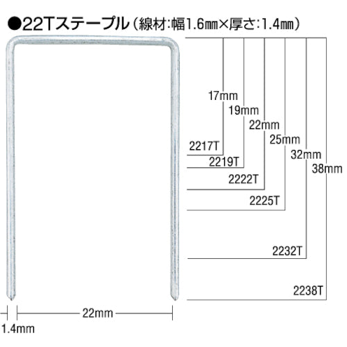 MAX Tステープル 肩幅22mm 長さ32mm 3800本入り 2232T(A1) 176-1951