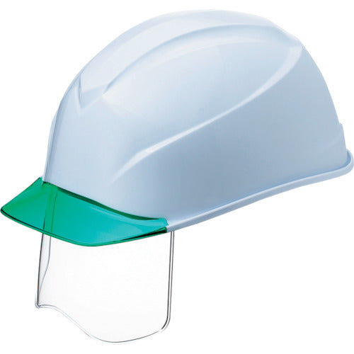 タニザワ エアライトS搭載ヘルメット(透明バイザータイプ・溝付・シールド付) 透明バイザー:グリーン/帽体色:白 123VJ-SH-V3-W3-J 254-6495