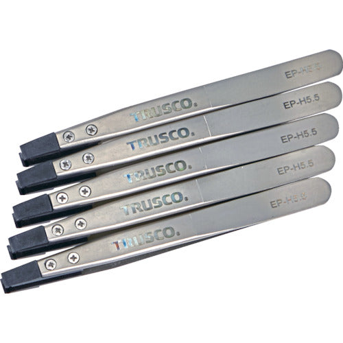 TRUSCO まとめ買い ESDチップピンセット 先平型 先端幅5.5mm 5本入り 363-8328
