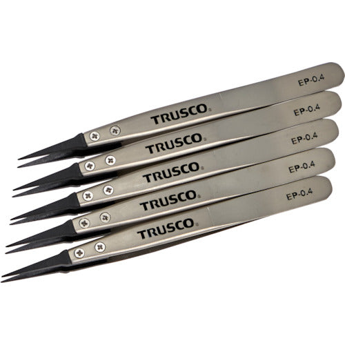TRUSCO まとめ買い ESDチップピンセット 先細型 先端幅0.4mm 5本入り 363-8336