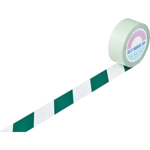 緑十字 ガードテープ(ラインテープ) 白/緑(トラ柄) GT-501WG 50mm幅×100m 148064 835-3741