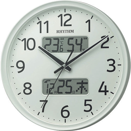 RHYTHM リズム 電波 壁掛け時計 温湿度計付き カレンダー 連続秒針 白 φ350x52 8FYA03SR03 157-8319
