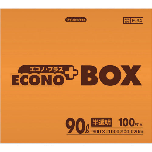 サニパック E-94エコノプラスBOX90L半透明 (100枚入) E-94-HCL 407-9949