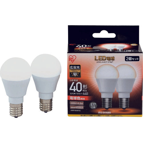 IRIS LED電球2個セット E17広配光タイプ 40形相当 電球色 LDA4L-G-E17-4T52P 125-6773