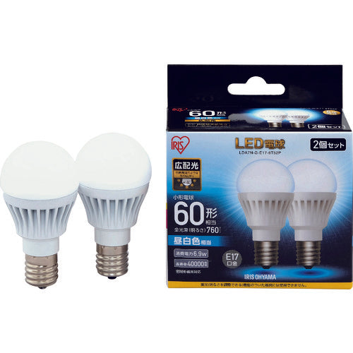 IRIS LED電球2個セット E17広配光タイプ 60形相当 昼白色 LDA7N-G-E17-6T52P 125-6767