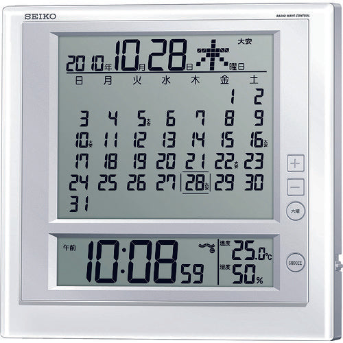 SEIKO 液晶マンスリーカレンダー機能付き電波掛置兼用時計 P枠 白パール SQ422W 813-2949
