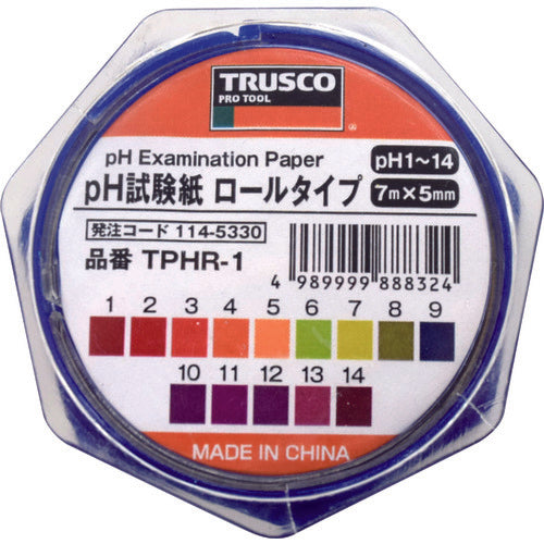 TRUSCO pH試験紙 ロールタイプ 7mm×5M Ph1～14 TPHR-1 114-5330