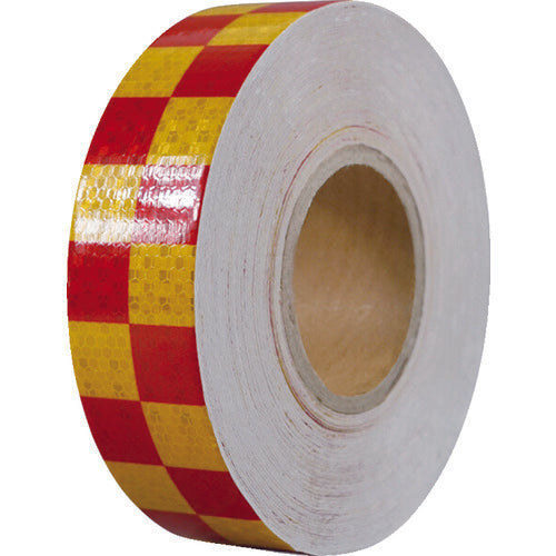 セーフラン 高輝度反射テープ 赤黄格子 幅50mm×50m 14368 206-8993