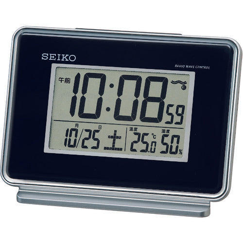 SEIKO 温湿度付き電波時計 黒 90×127×58mm 214-8086