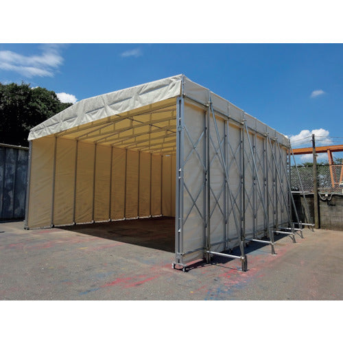 ゲート工業 伸縮移動式テント "ラクスルテント" 幅12.0m×奥行2.0m×高さ5.9m 両流れ 358-9457