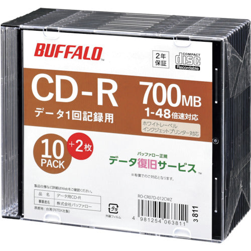 バッファロー 光学メディア CD-R PCデータ用 700MB 法人チャネル向け 10枚+2枚 382-2053