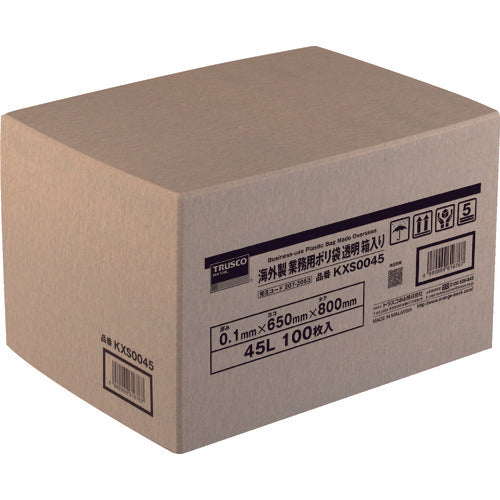TRUSCO 海外製 業務用ポリ袋 透明・箱入 0.1×45L 100枚入 KXS0045 207-2053