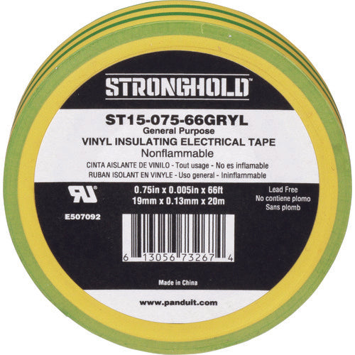 ストロングホールド StrongHoldビニールテープ 一般用途用 イエロー/グリーン 幅19.1mm 長さ20m ST15-075-66GRYL 216-7615
