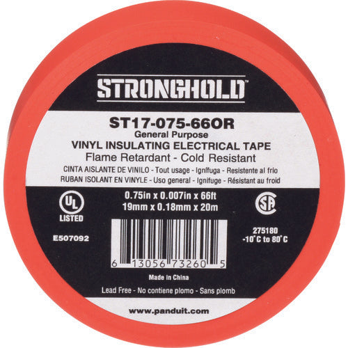 ストロングホールド StrongHoldビニールテープ 一般用途用 オレンジ 幅19.1mm 長さ20m ST17-075-66OR 216-7617