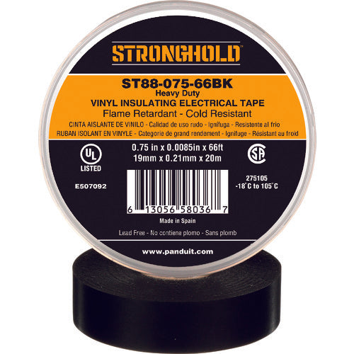 ストロングホールド StrongHoldビニールテープ 耐熱・耐寒・難燃 ヘビーデューティーグレード 黒 幅19.1mm 長さ20m ST88-075-66BL ST88-075-66BK 216-7632