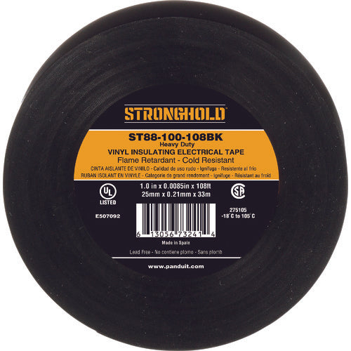 ストロングホールド StrongHoldビニールテープ 耐熱・耐寒・難燃 ヘビーデューティーグレード 黒 幅25.4mm 長さ33m ST88-100-108BK 216-7619