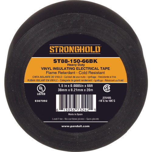 ストロングホールド StrongHoldビニールテープ 耐熱・耐寒・難燃 ヘビーデューティーグレード 黒 幅38.1mm 長さ20m ST88-150-66BK 216-7622