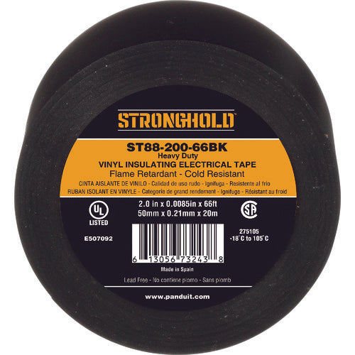 ストロングホールド StrongHoldビニールテープ 耐熱・耐寒・難燃 ヘビーデューティーグレード 黒 幅50.8mm 長さ20m ST88-200-66BK 216-7623