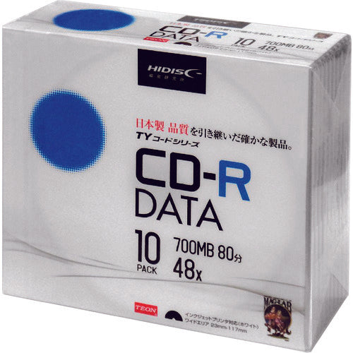 ハイディスク CD-R 10枚スリムケース入り TYCR80YP10SC 208-0144